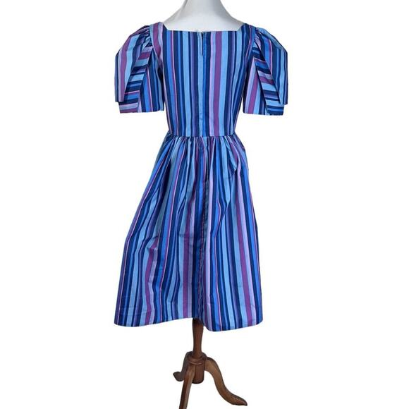 Vintage 80s Alyce Designs Taffeta Striped Party Cocktail Semi-Formal Dress M - Picture 4 of 8